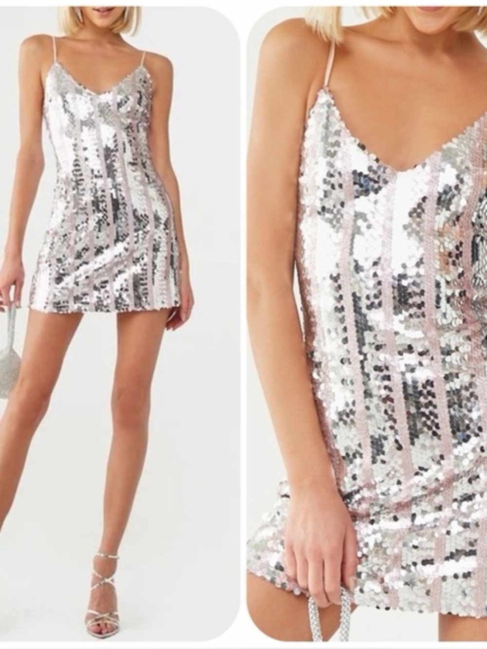 Forever 21 Sequin Slip Mini Dress - Silver Pink